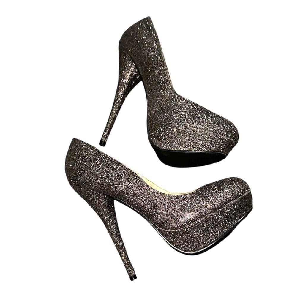 Glitter Platform Stiletto Pumps - Silver Sparkle